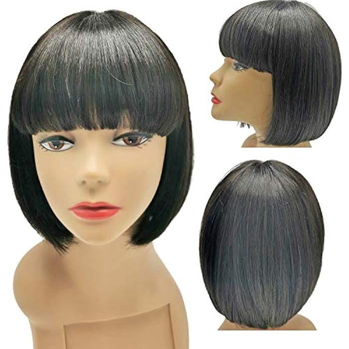 DILLARDS Xmh Black Short Bob Wig,Straight Black Bob Wig With Bangs, 10 Inch Straight Bob Bangs Wig For Women Natural Looking For Daily Use - Image 5